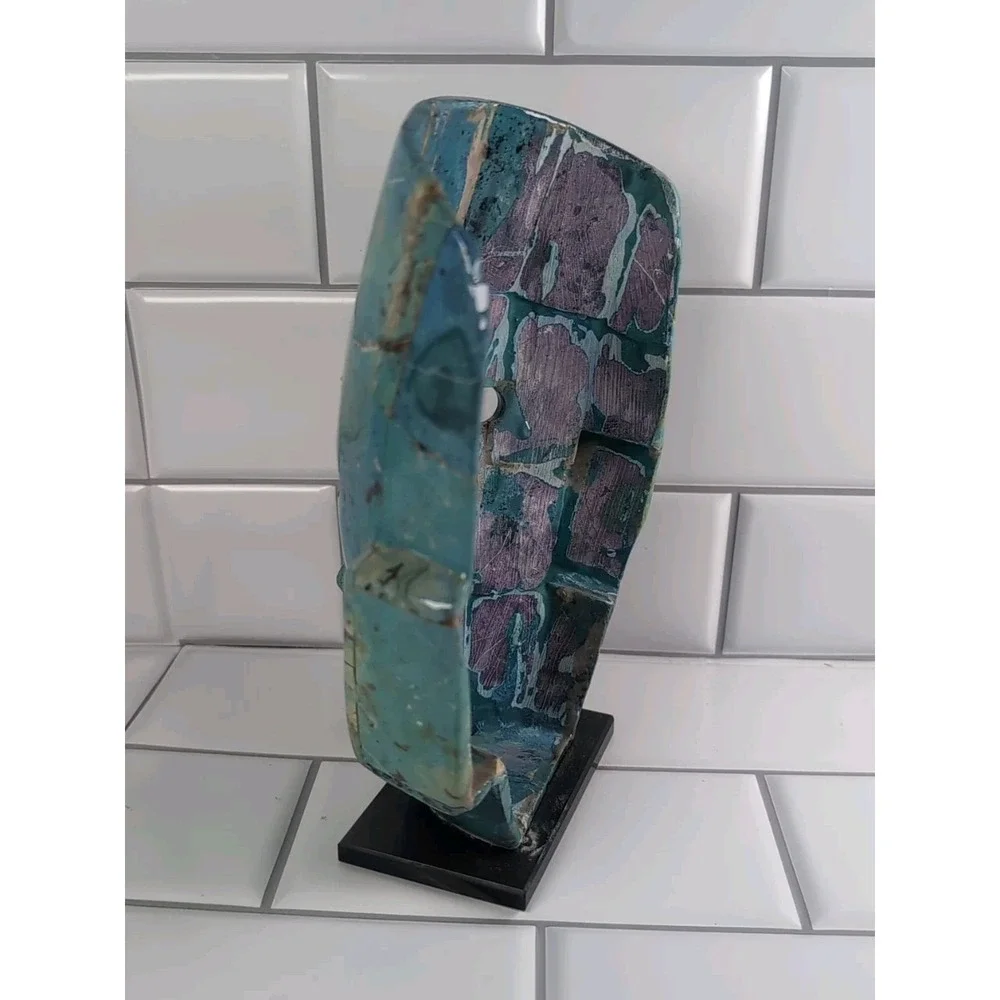 Vintage Art Sculpture Abalone Shell Pearl Mayan/Aztec Mask Blue Turquoise Displa